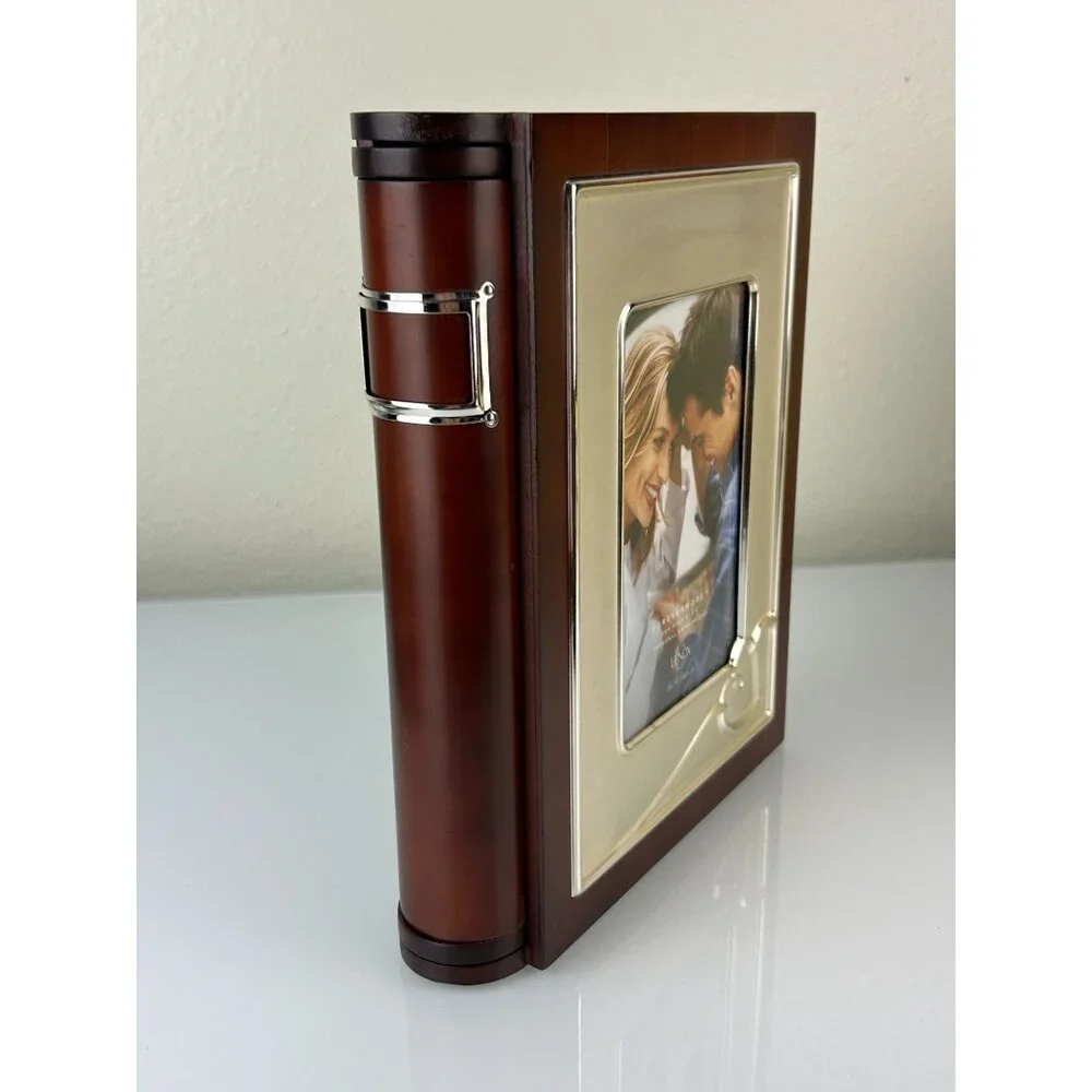Lenox Forevermore Bookshelf Photo Album Wood Silver Tone Hearts Storage READ